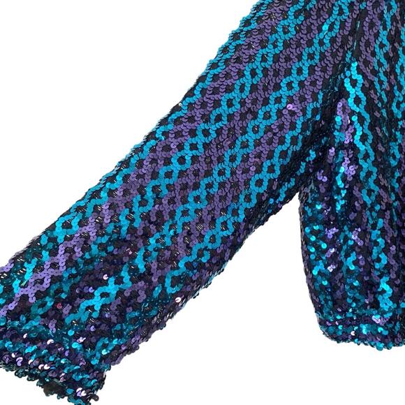 Three Flaggs California 70s Disco Sequin Jacket Blue Purple Black size large - Picture 3 of 8